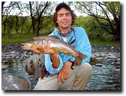 Fly Fishing Andes Guide with a nice Malleo Brown, Courtesy of Rick Bannerot